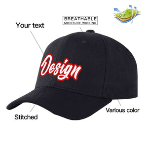 Custom Black White-Red Curved Eaves Sport Design Baseball Cap