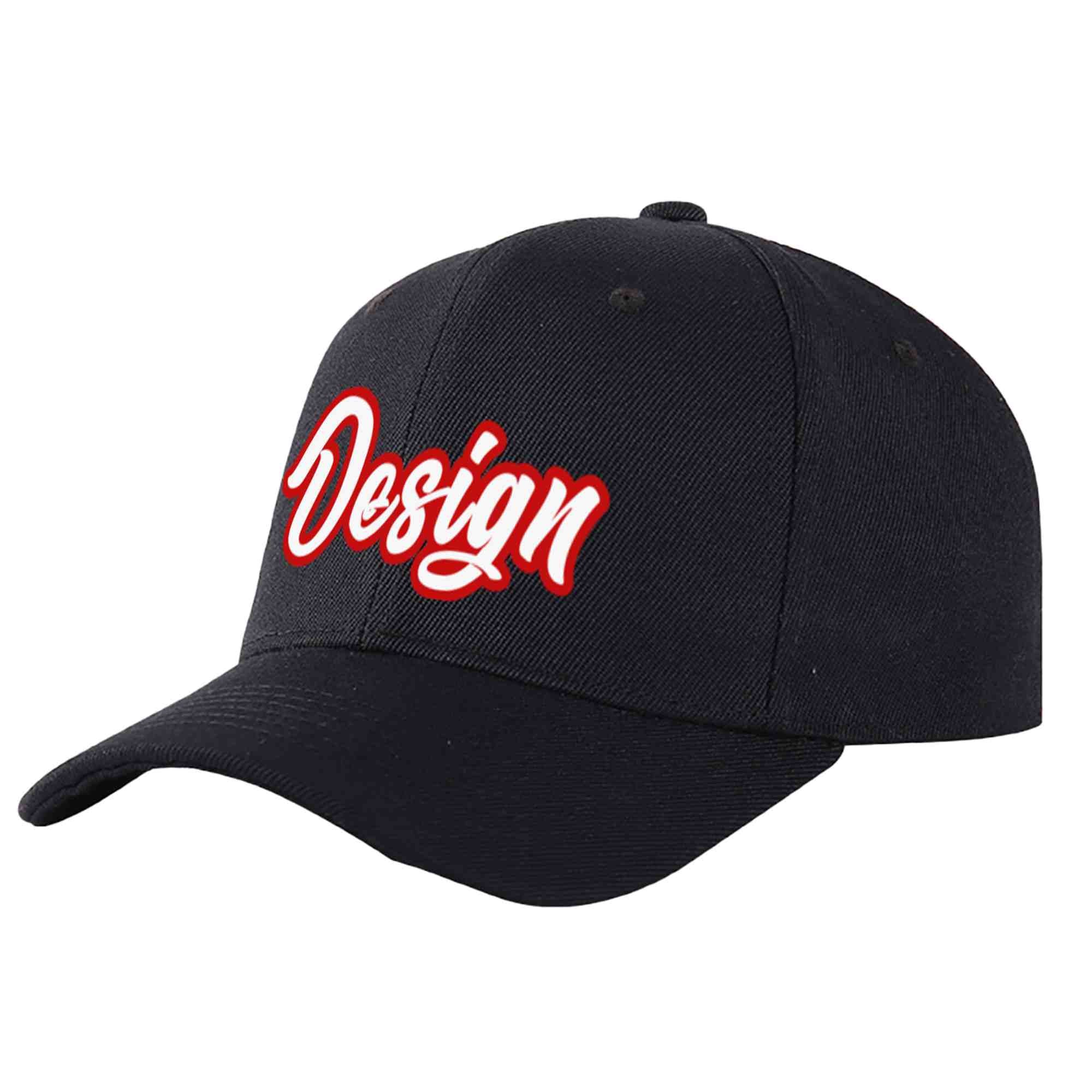 Casquette de baseball personnalisée noire, blanche et rouge, design sportif, avec avant-toit incurvé