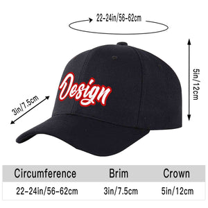 Custom Black White-Red Curved Eaves Sport Design Baseball Cap