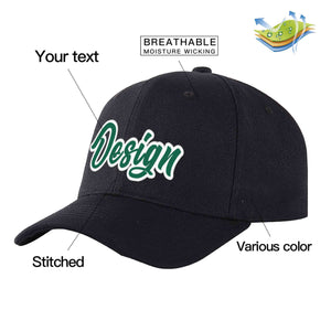 Casquette de baseball personnalisée noire Kelly vert-blanc incurvée Eaves Sport Design