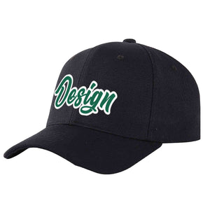 Casquette de baseball personnalisée noire Kelly vert-blanc incurvée Eaves Sport Design