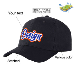 Casquette de baseball personnalisée noire Royal-White Curved Eaves Sport Design