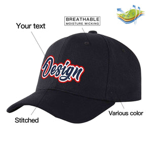 Custom Black Navy-White Curved Eaves Sport Design Baseball Cap