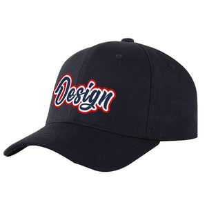 Custom Black Navy-White Curved Eaves Sport Design Baseball Cap