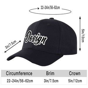 Custom Black Black-White Curved Eaves Sport Design Baseball Cap