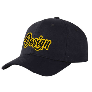 Casquette de baseball personnalisée noire, noire et dorée, design sportif, avec avant-toit courbé