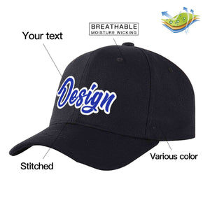 Custom Black Royal-White Curved Eaves Sport Design Baseball Cap