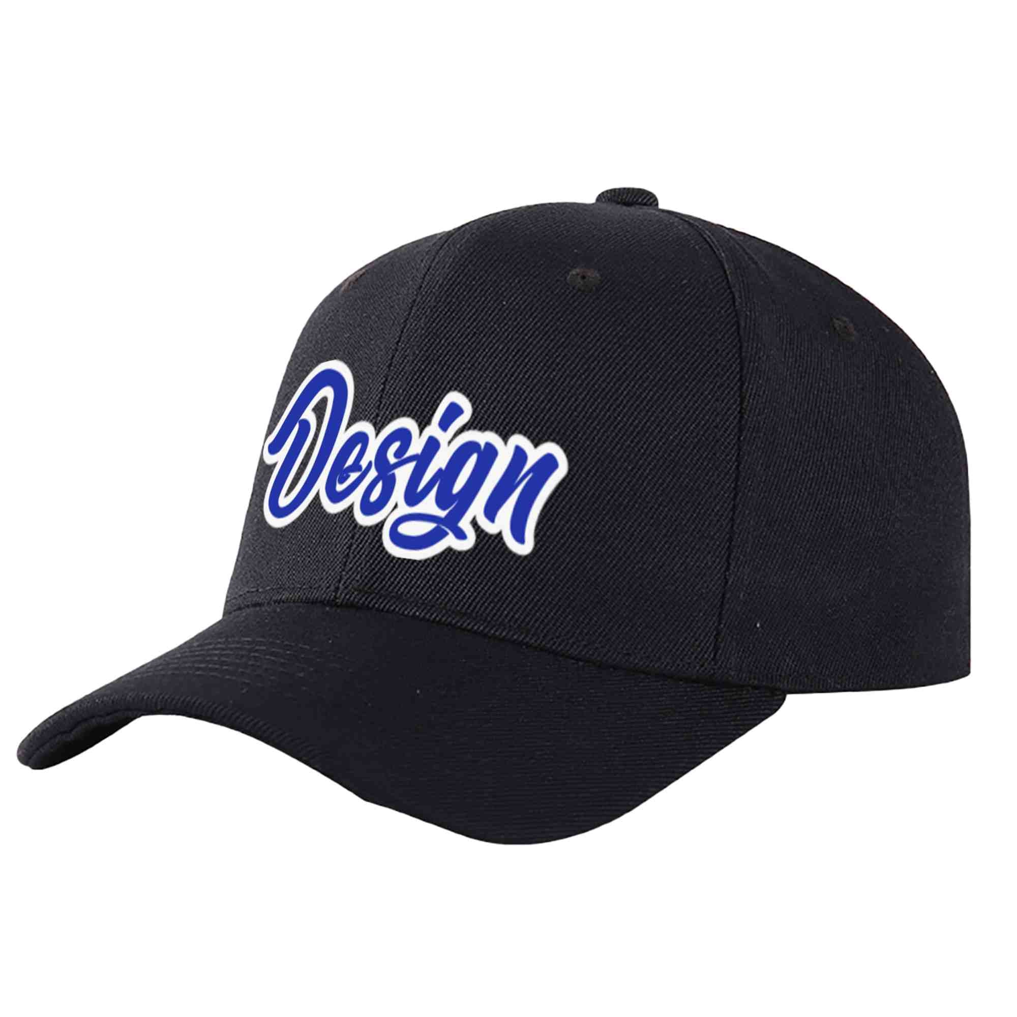 Casquette de baseball personnalisée noire Royal-White Curved Eaves Sport Design