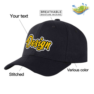 Custom Black Gold-Black Curved Eaves Sport Design Baseball Cap