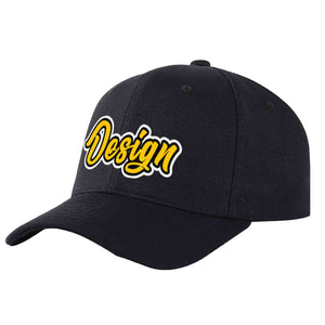 Custom Black Gold-Black Curved Eaves Sport Design Baseball Cap