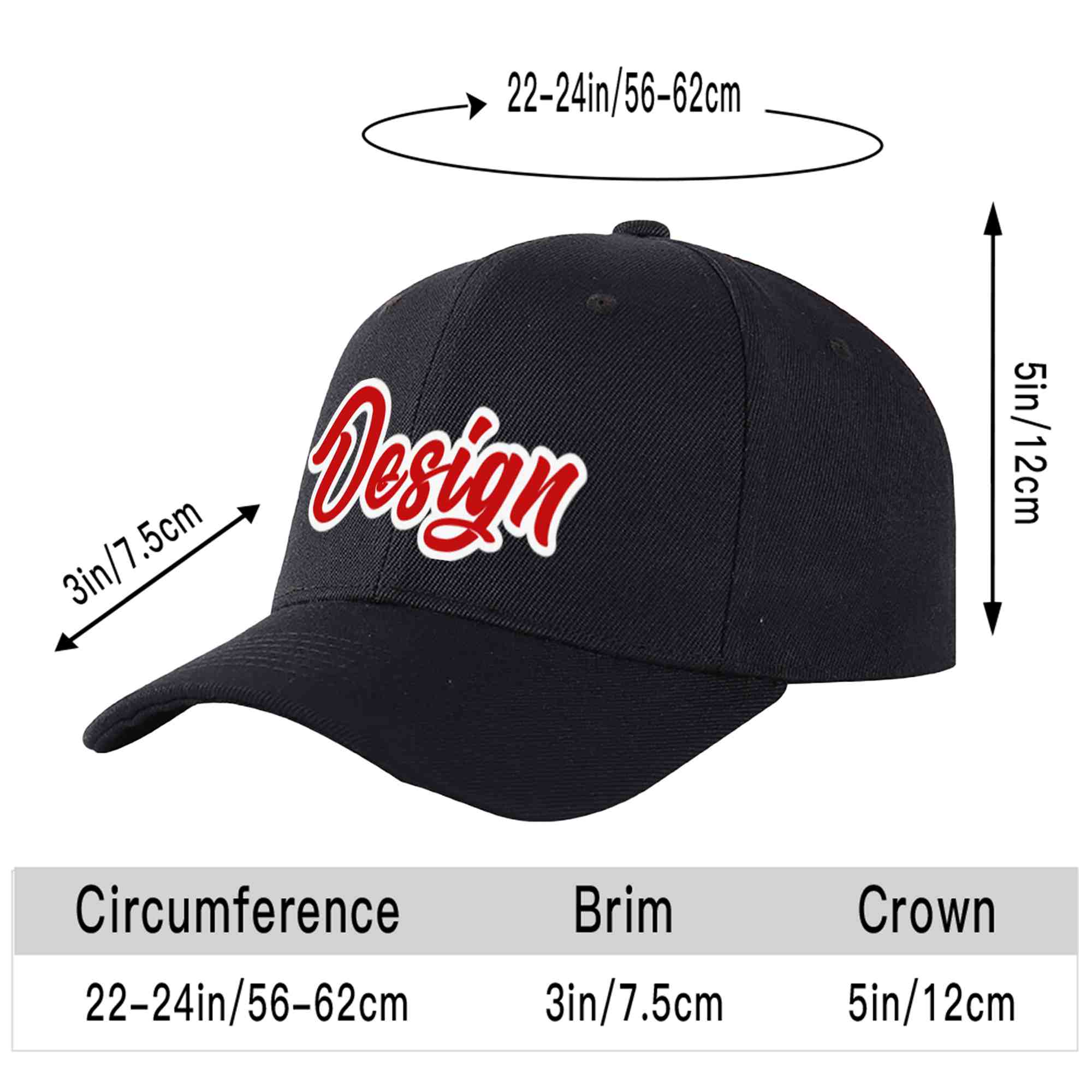 Custom Black Red-White Curved Eaves Sport Design Baseball Cap