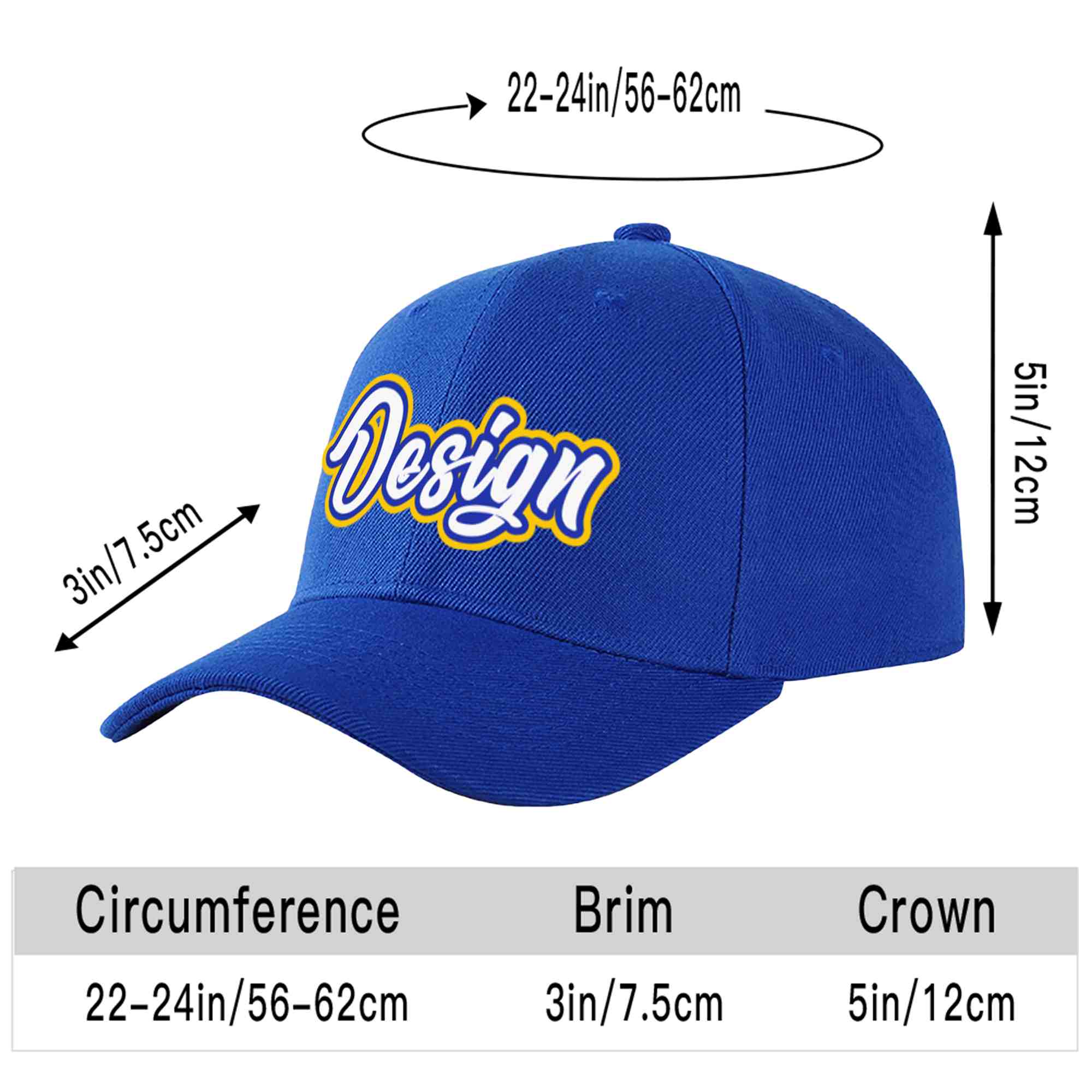 Casquette de baseball personnalisée Royal White-Royal Curved Eaves Sport Design