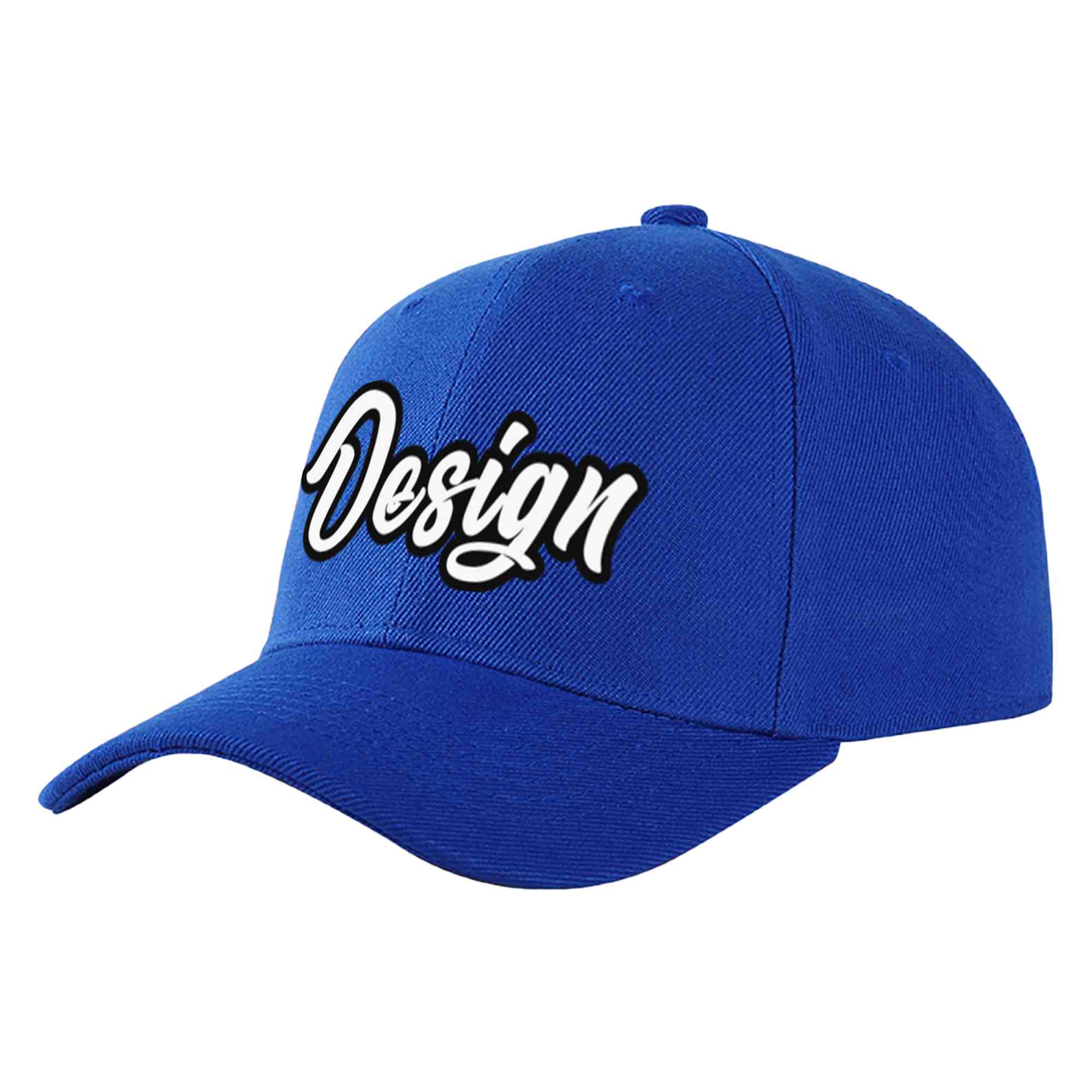 Custom Royal White-Black Curved Eaves Sport Design Baseball Cap