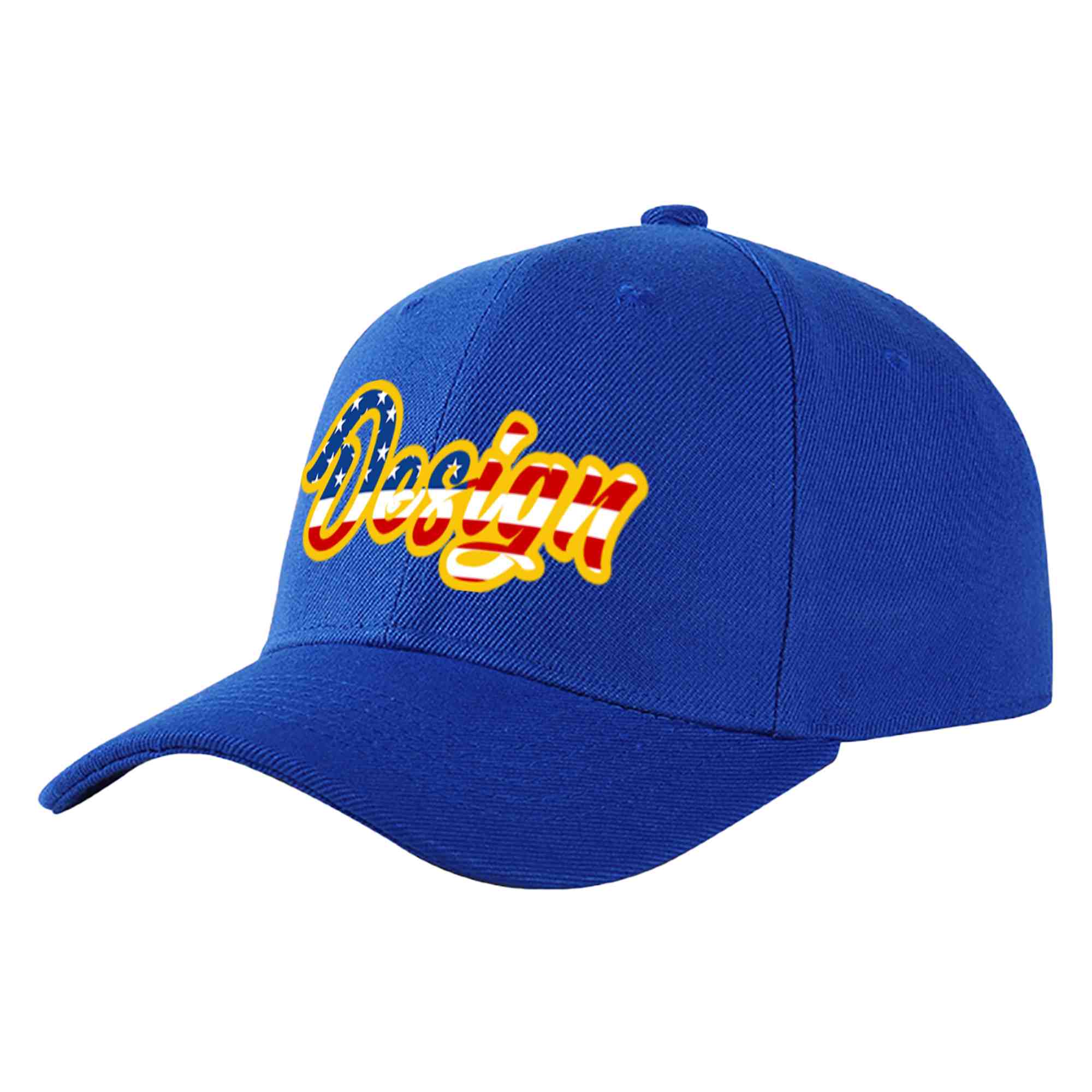 Casquette de baseball personnalisée, drapeau américain Vintage Royal, jaune, avec avant-toit incurvé, Design sportif