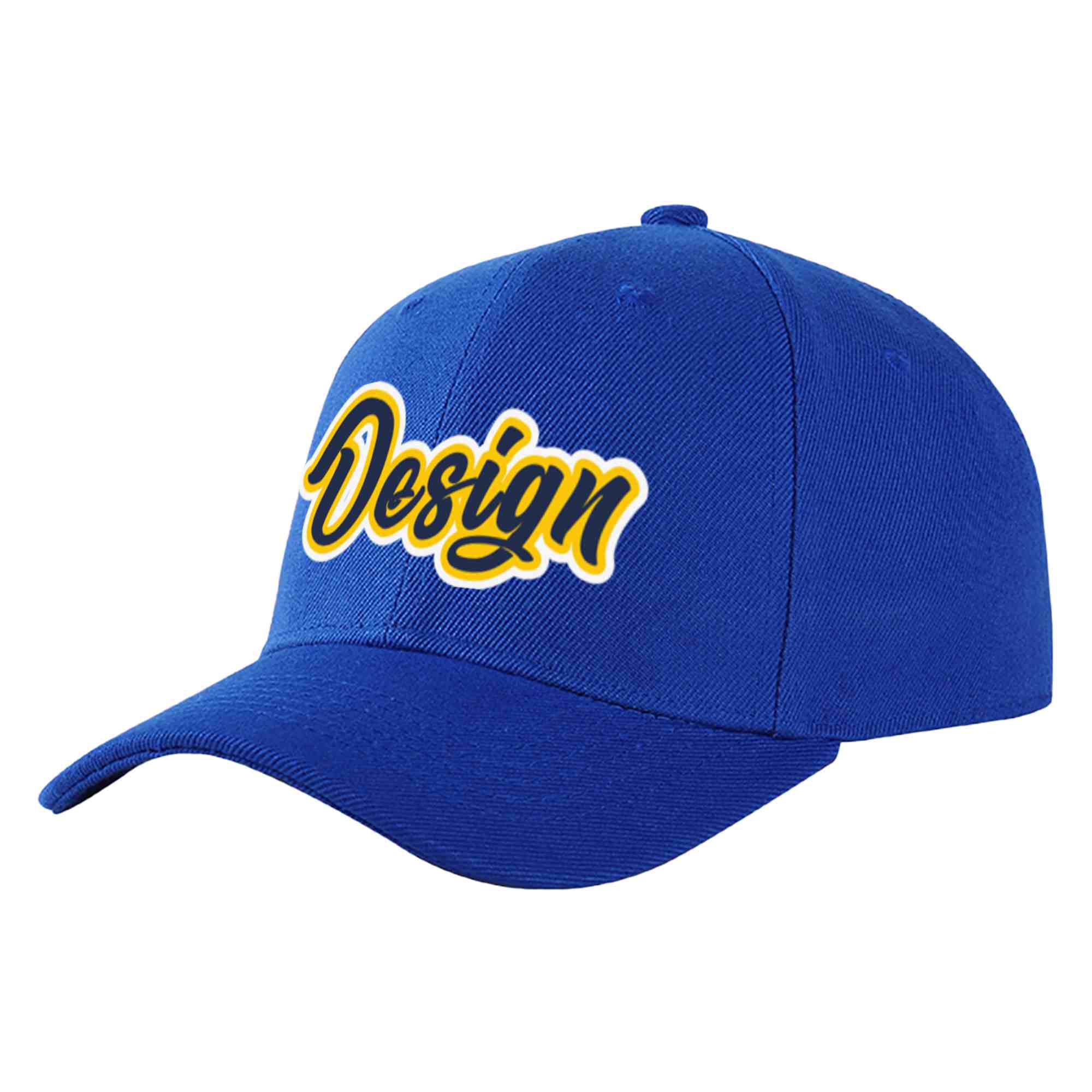 Custom Royal Navy-Yellow Curved Eaves Sport Design Baseball Cap