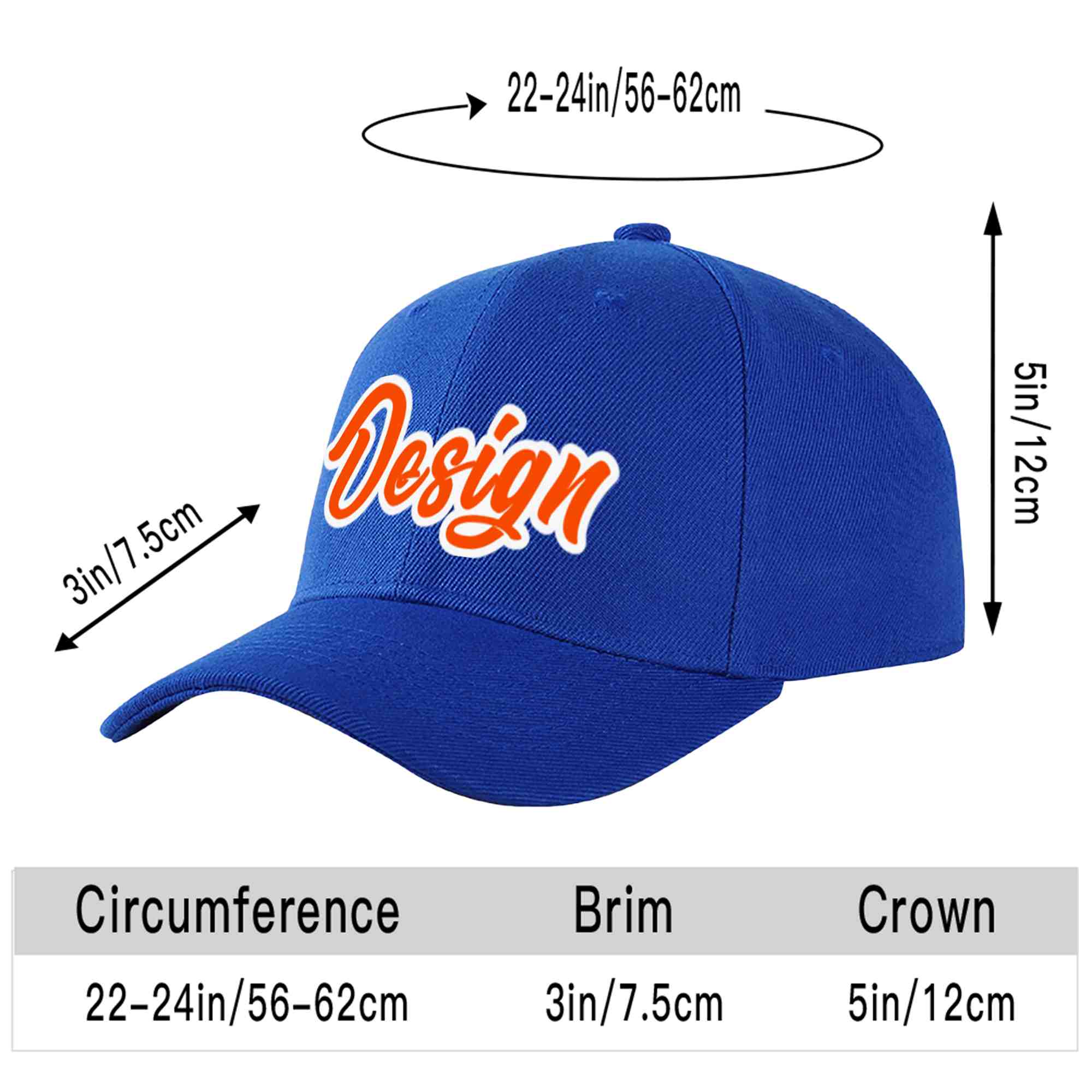 Custom Royal Orange-White Curved Eaves Sport Design Baseball Cap