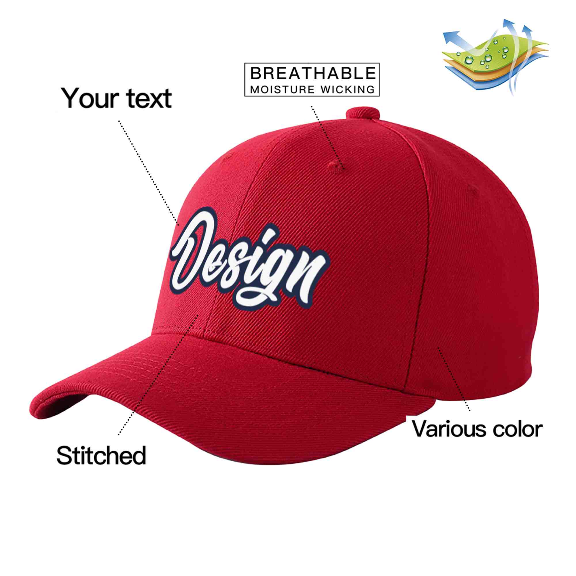 Custom Red White-Navy Curved Eaves Sport Design Baseball Cap