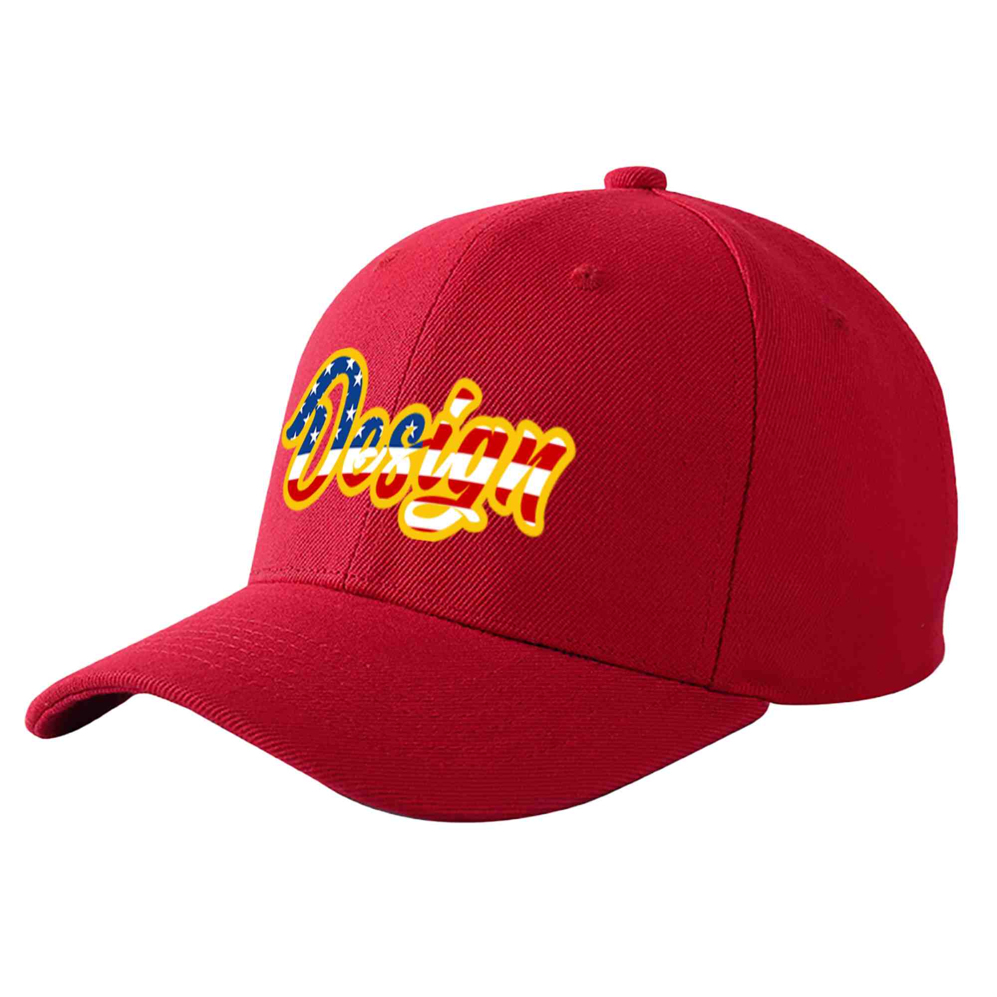 Casquette de baseball personnalisée avec drapeau américain vintage rouge et or avec avant-toit incurvé et design sportif