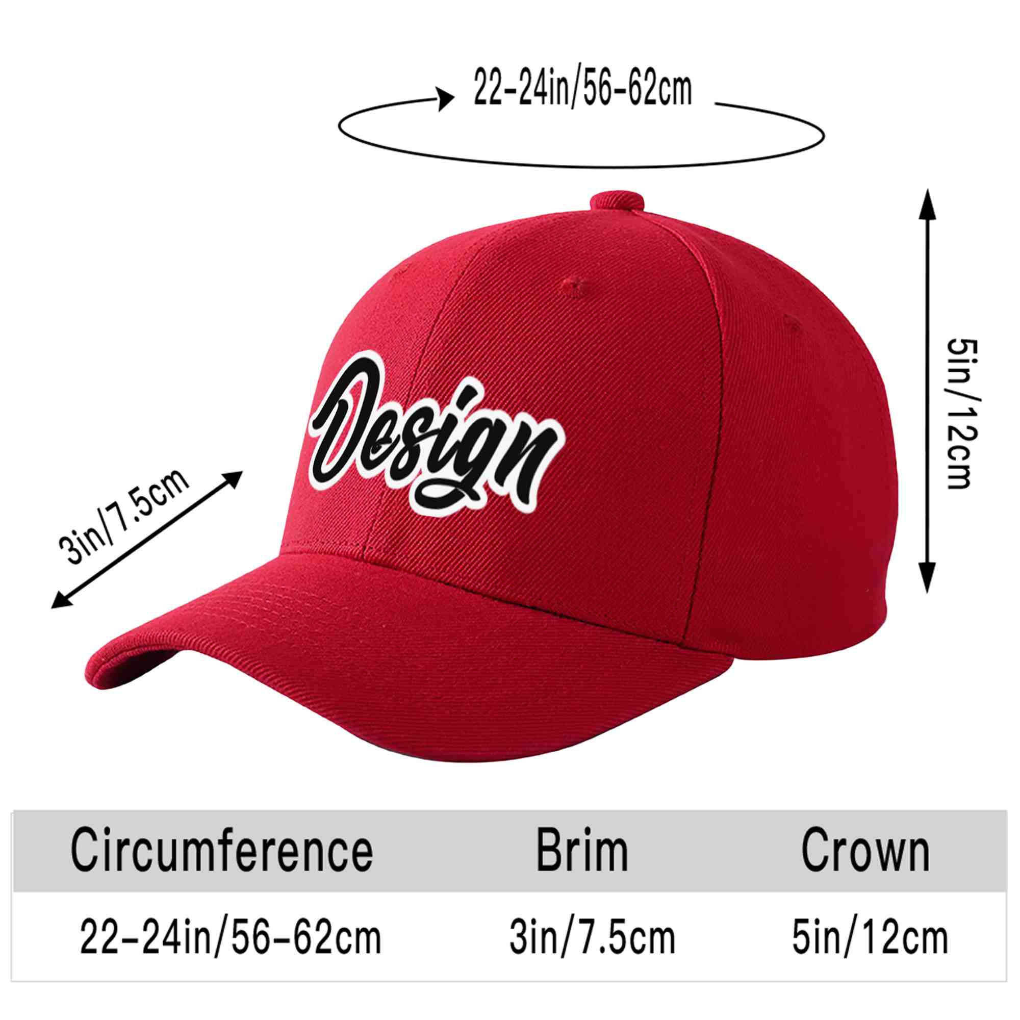 Custom Red Black-White Curved Eaves Sport Design Baseball Cap