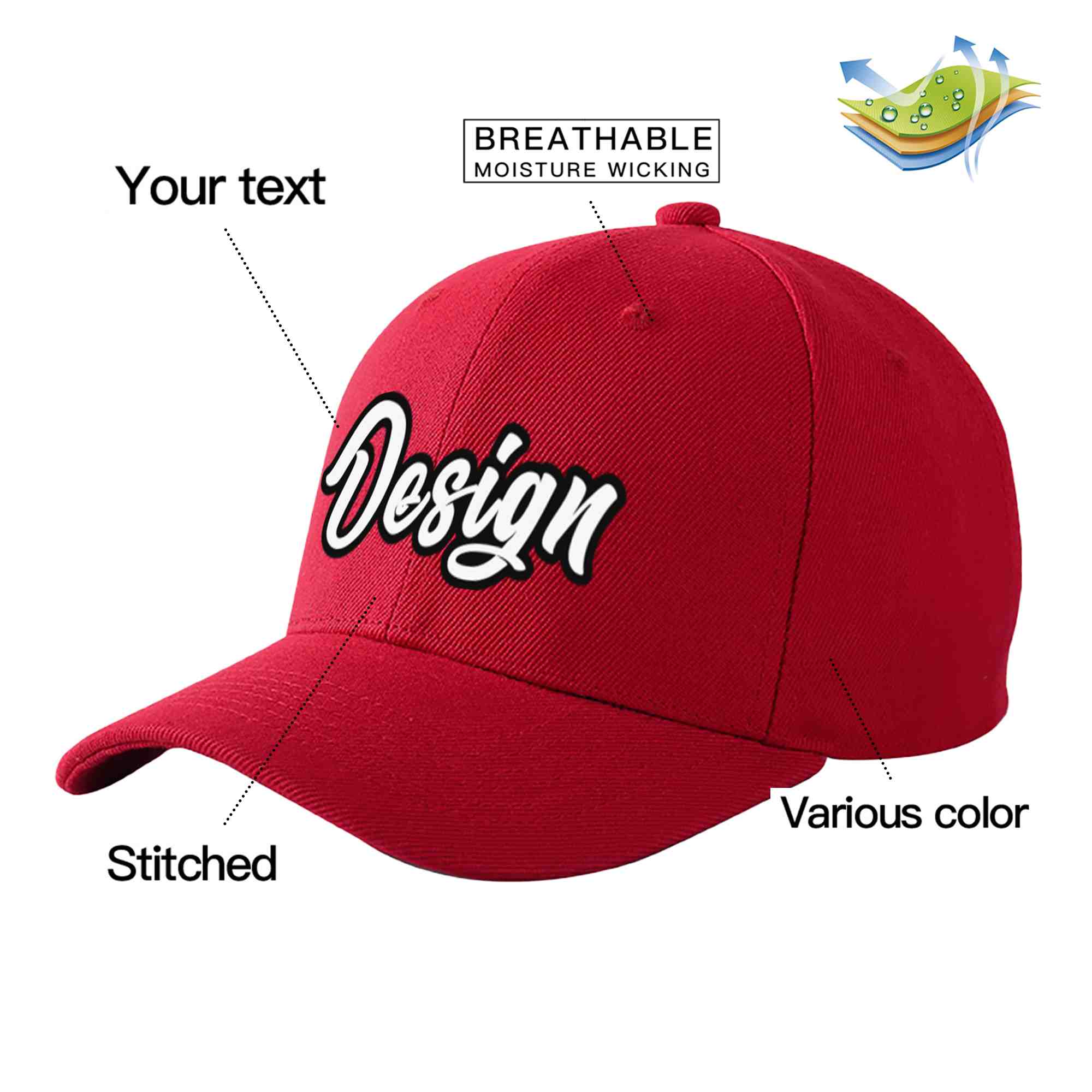 Custom Red White-Black Curved Eaves Sport Design Baseball Cap