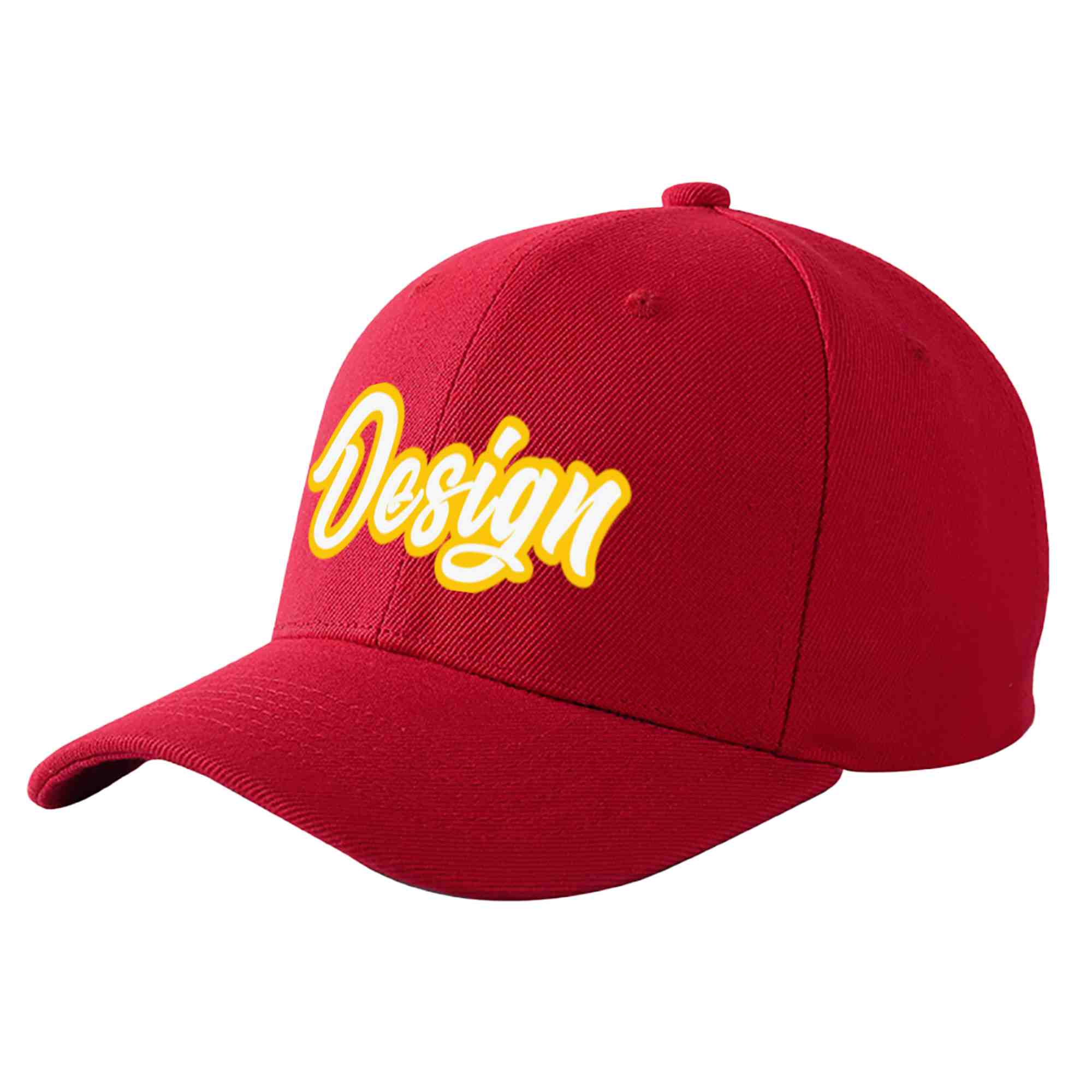 Custom Red White-Gold Curved Eaves Sport Design Baseball Cap