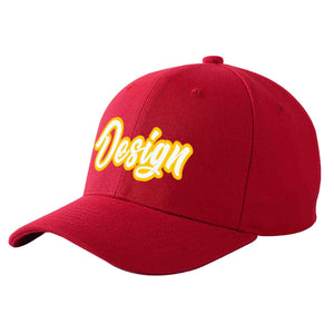 Casquette de baseball courbée personnalisée rouge blanc-or avec avant-toit et design sportif