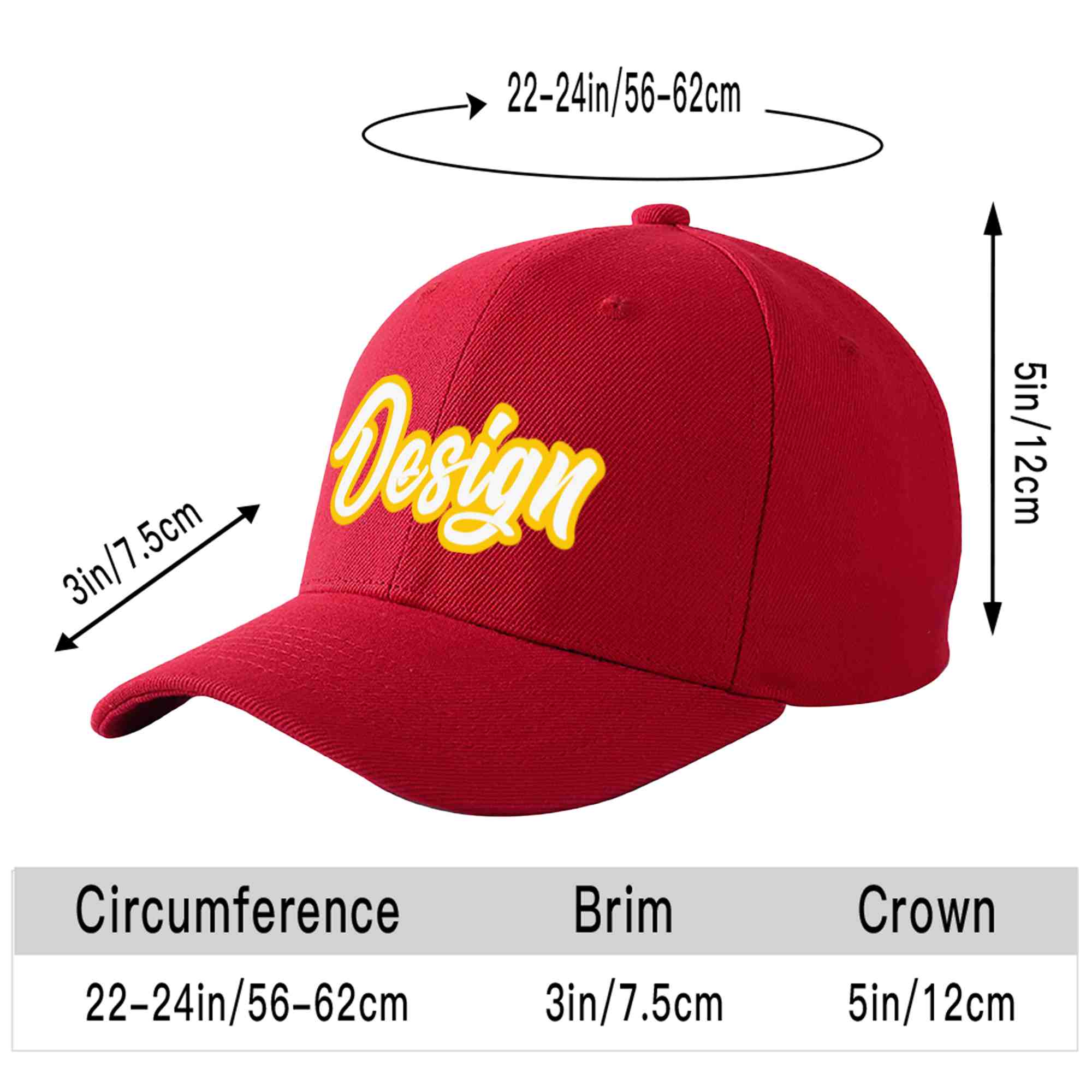 Custom Red White-Gold Curved Eaves Sport Design Baseball Cap