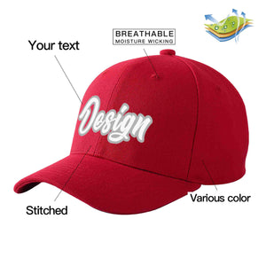 Custom Red White-Gray Curved Eaves Sport Design Baseball Cap