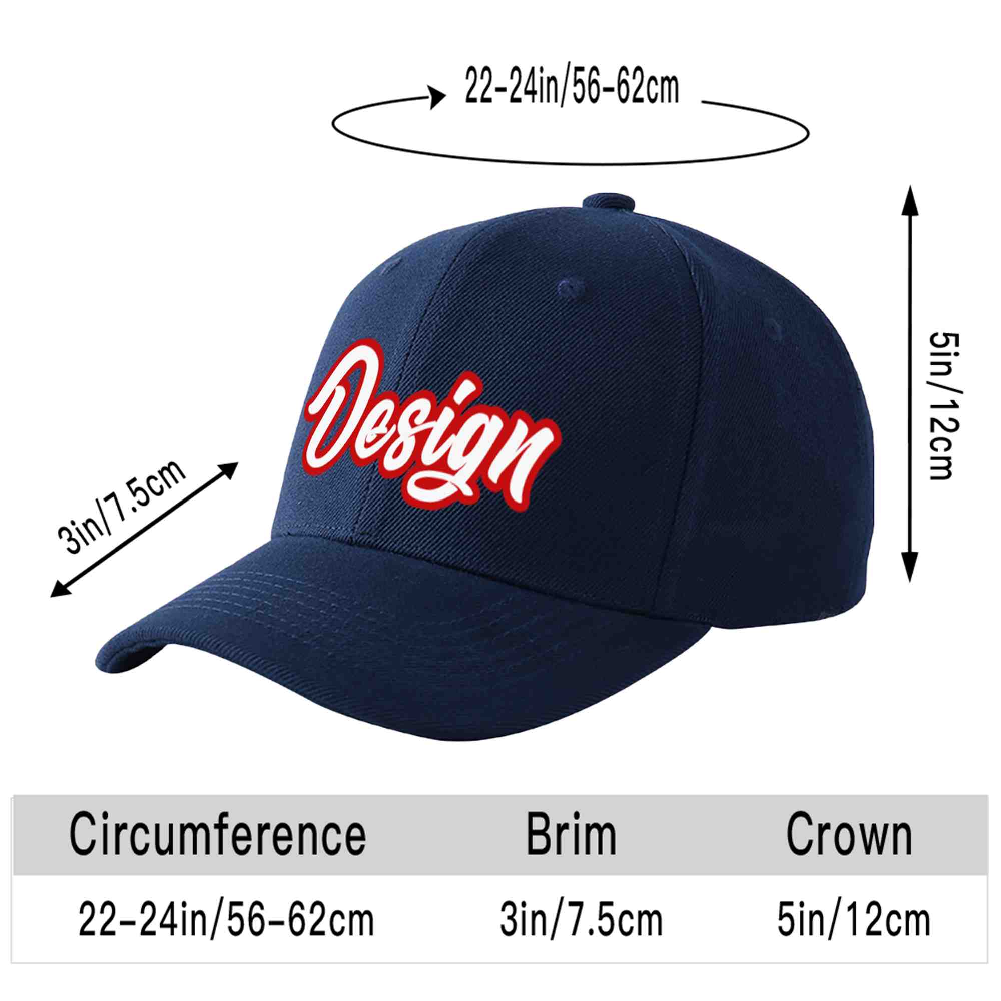 Custom Navy White-Red Curved Eaves Sport Design Baseball Cap