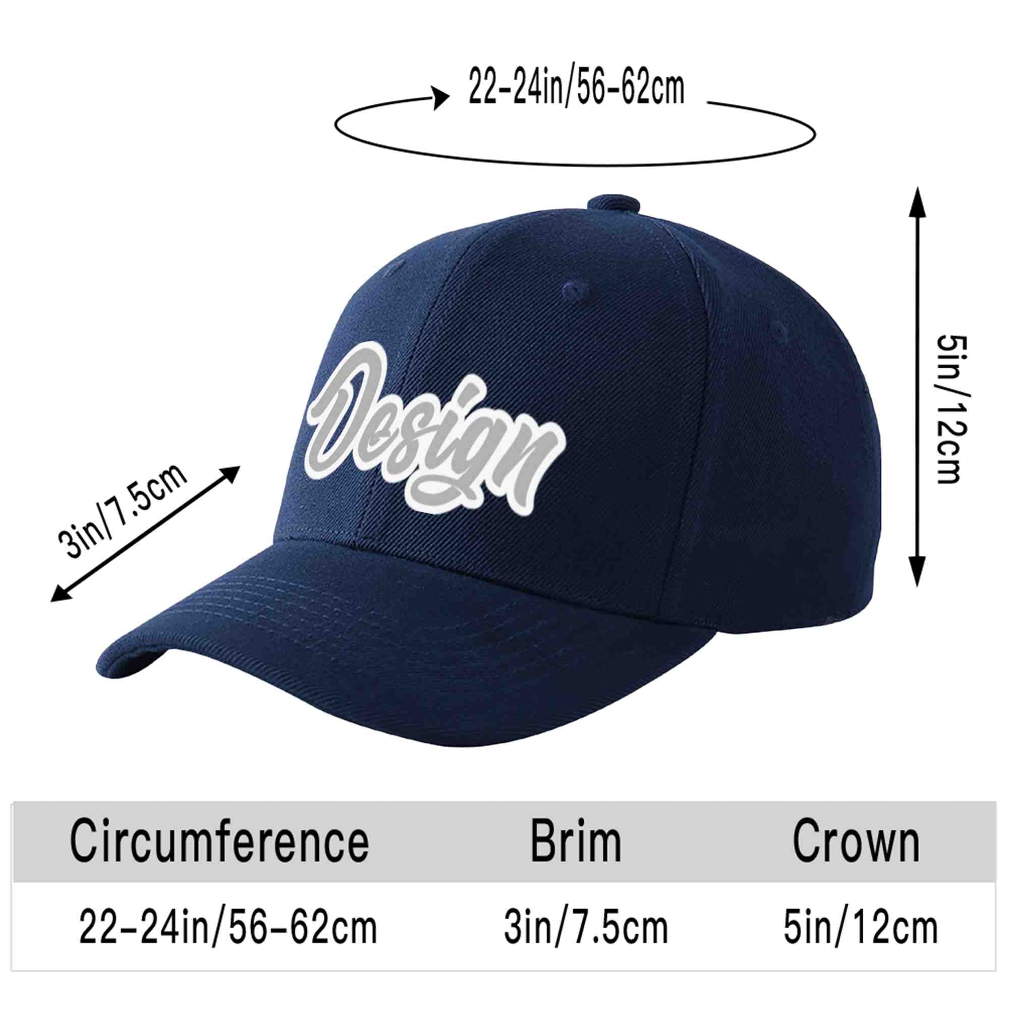 Custom Navy Gray-White Curved Eaves Sport Design Baseball Cap