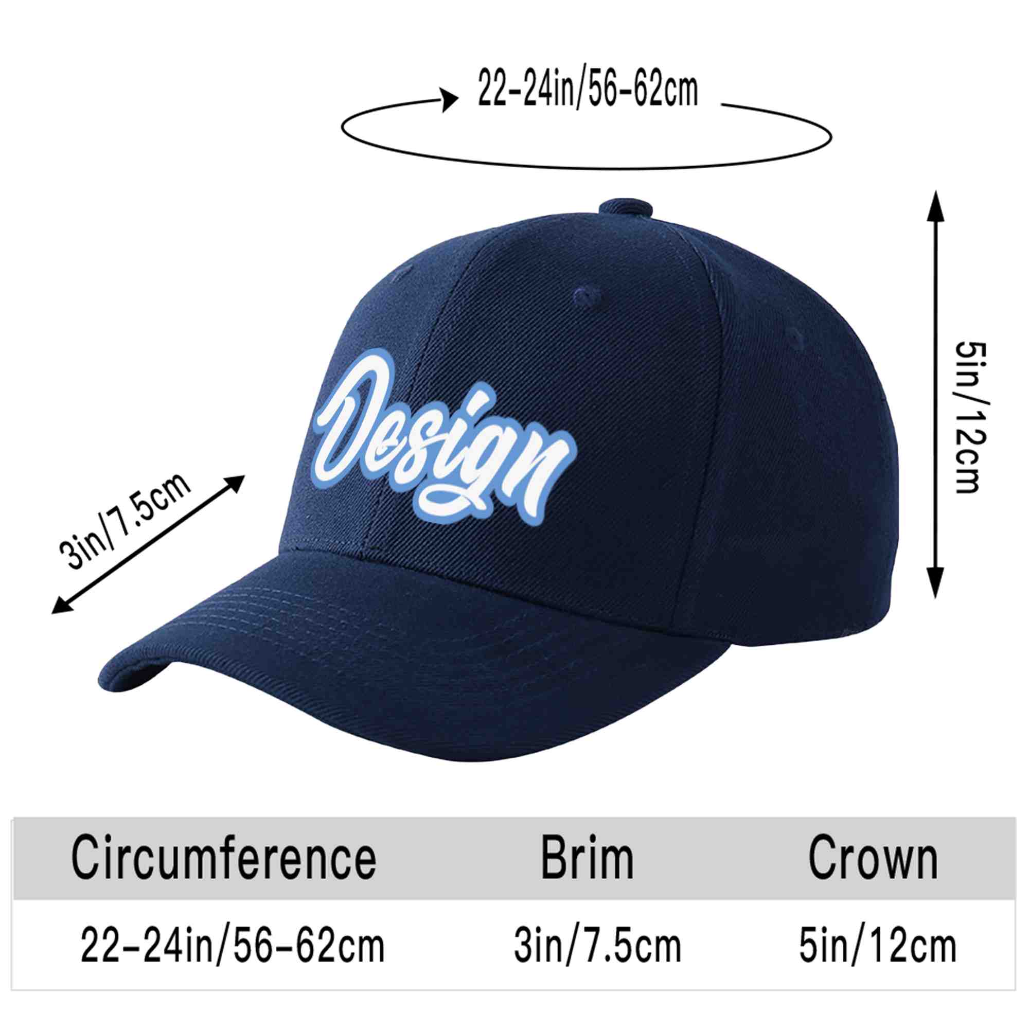 Custom Navy White-Light Blue Curved Eaves Sport Design Baseball Cap