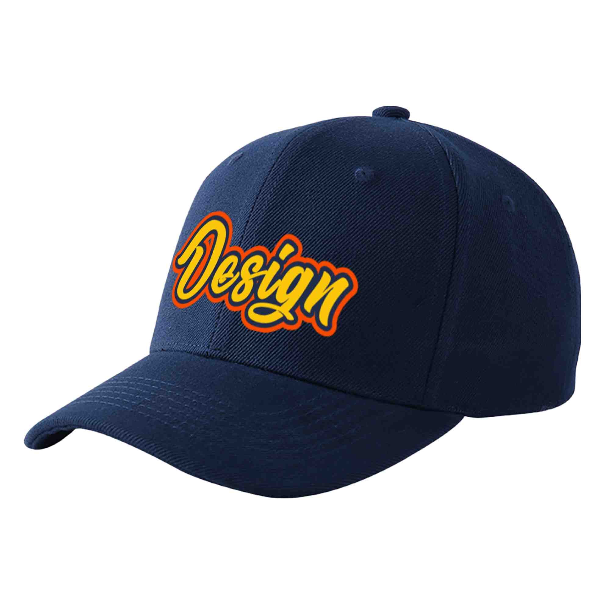 Casquette de baseball courbée personnalisée avec avant-toit et design sportif, bleu marine, or-marine