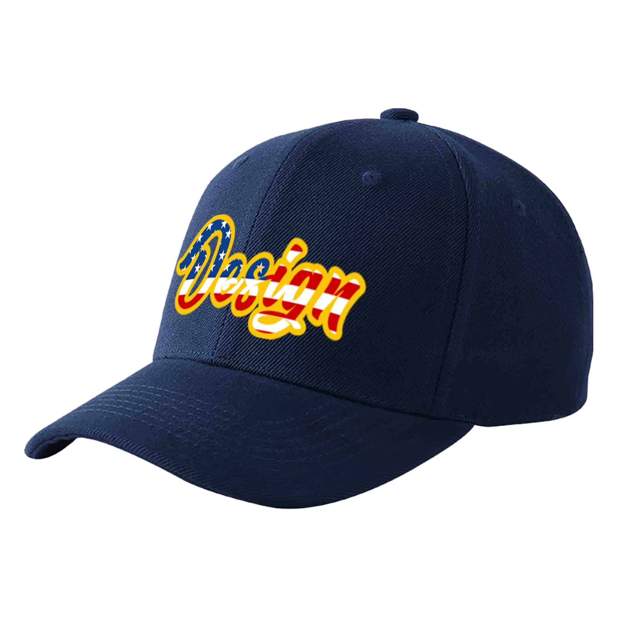 Casquette de baseball personnalisée avec drapeau américain vintage, design sportif, avec avant-toit incurvé doré