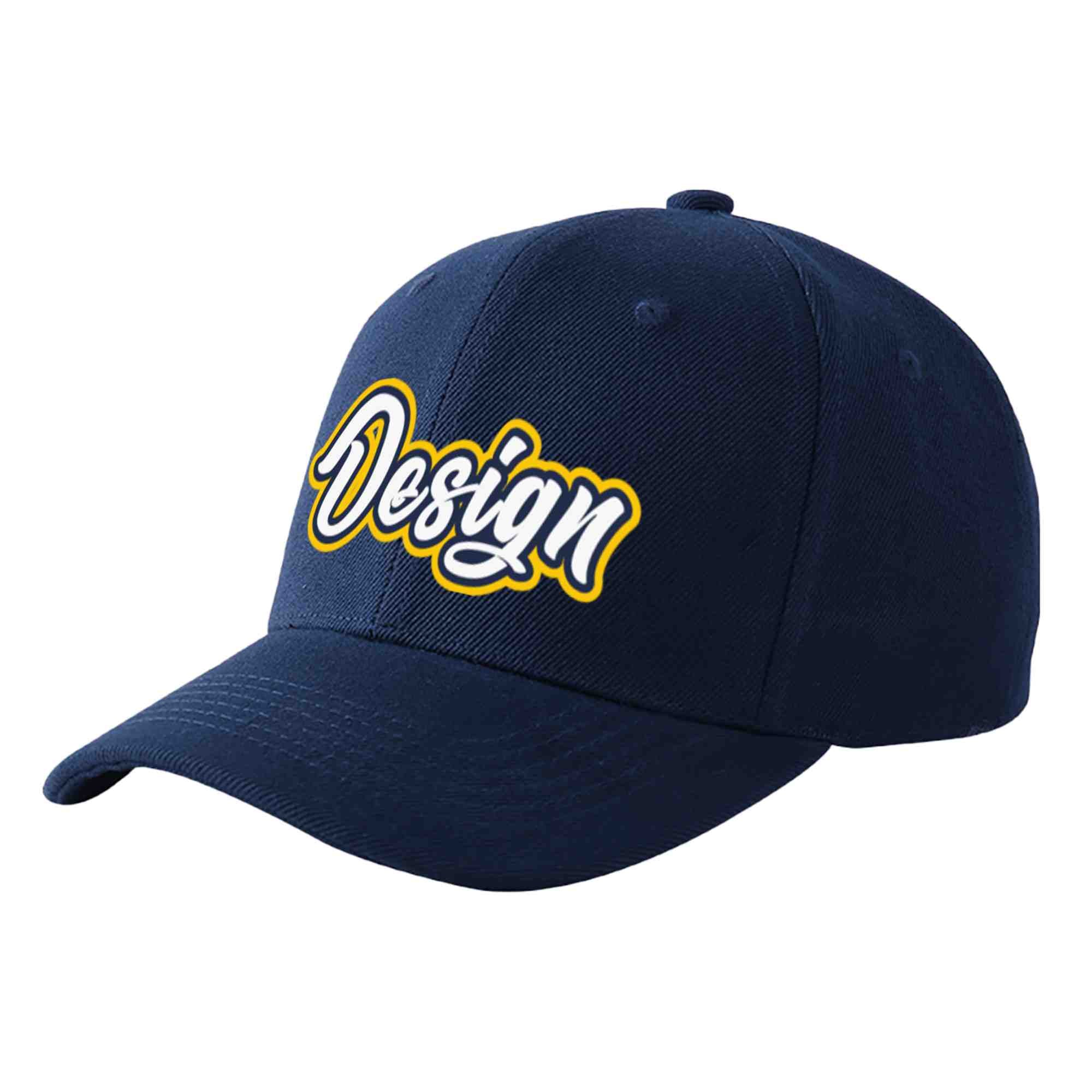 Custom Navy White-Navy Curved Eaves Sport Design Baseball Cap