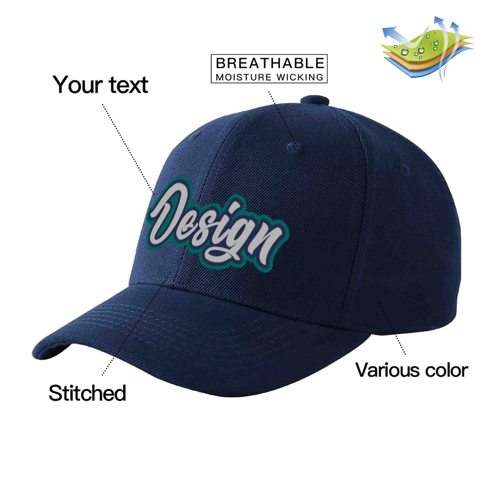 Custom Navy Gray-Navy Curved Eaves Sport Design Baseball Cap