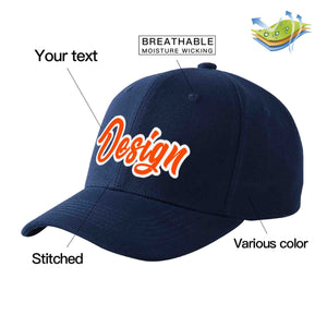 Casquette de baseball personnalisée bleu marine orange-blanc incurvée Eaves Sport Design