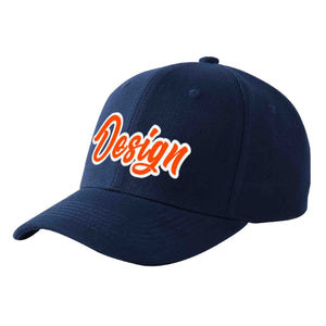 Casquette de baseball personnalisée bleu marine orange-blanc incurvée Eaves Sport Design