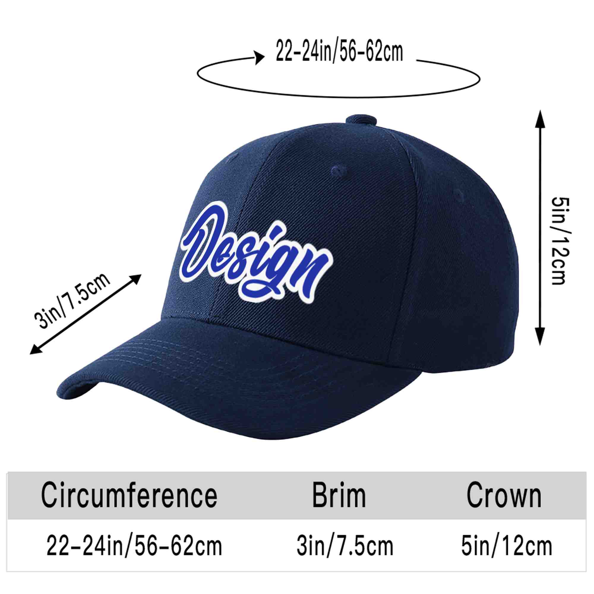 Custom Navy Royal-White Curved Eaves Sport Design Baseball Cap