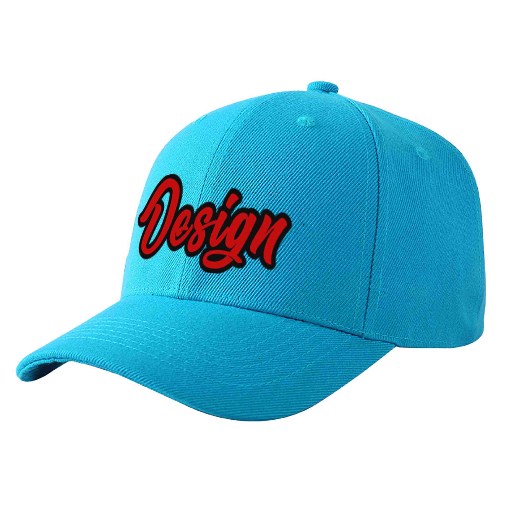 Custom Aqua Red-Black Curved Eaves Sport Design Baseball Cap