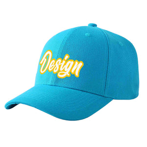 Casquette de baseball personnalisée Aqua White-Gold Curved Eaves Sport Design