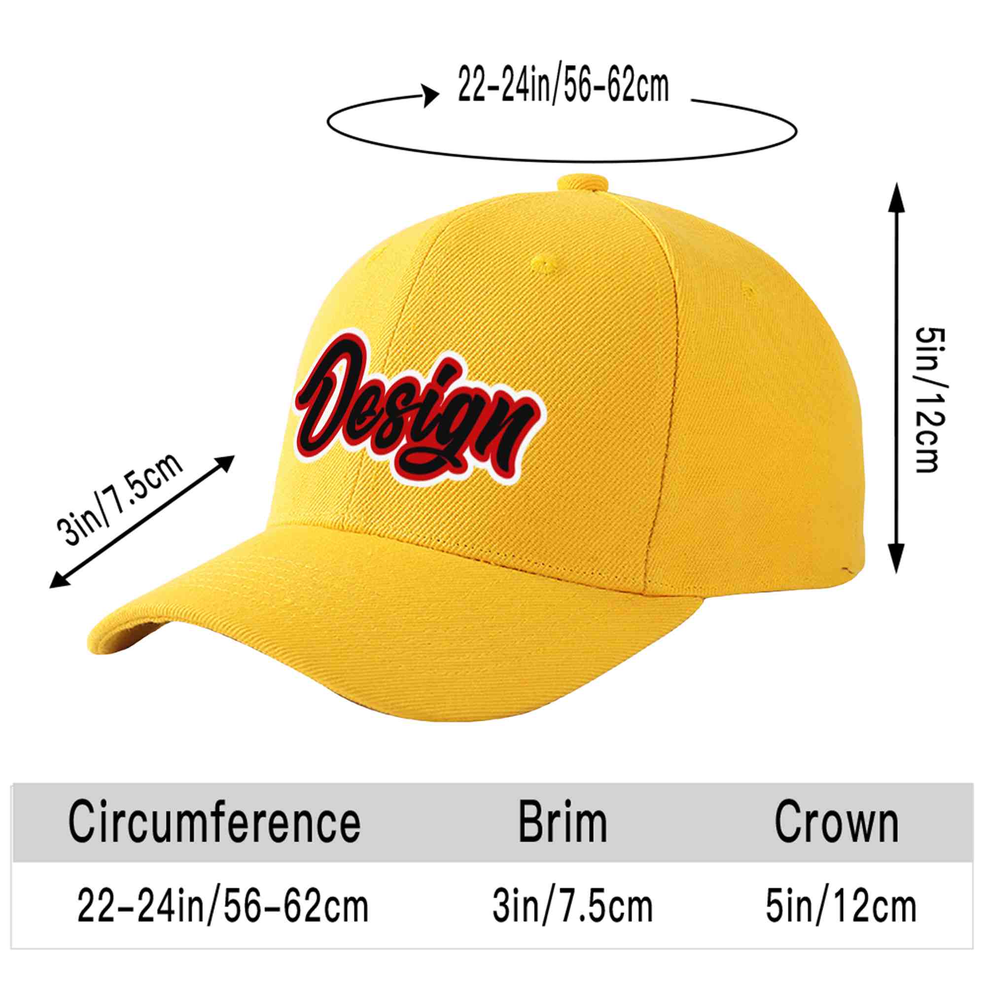 Custom Gold Black-Red Curved Eaves Sport Design Baseball Cap