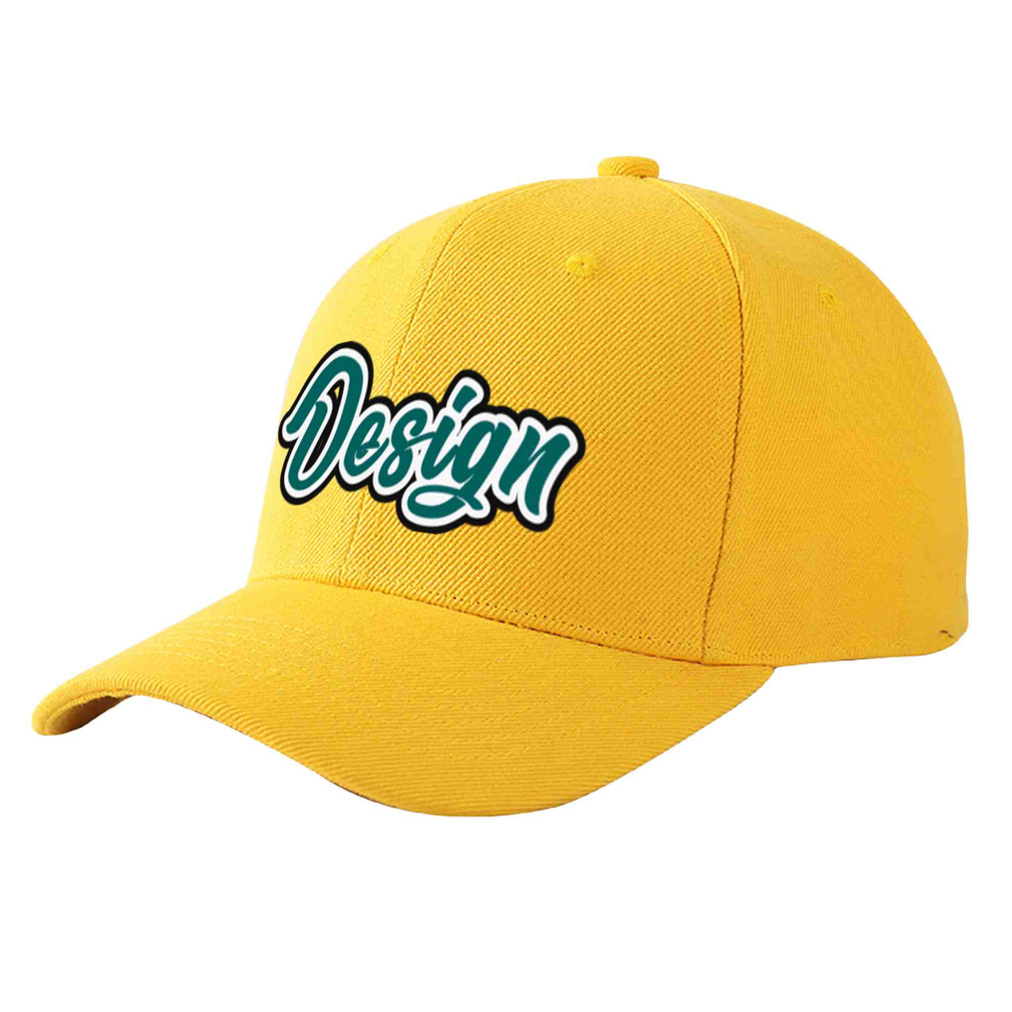 Custom Gold Aqua-White Curved Eaves Sport Design Baseball Cap