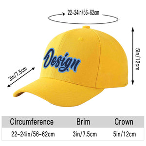 Custom Gold Navy-Light Blue Curved Eaves Sport Design Baseball Cap