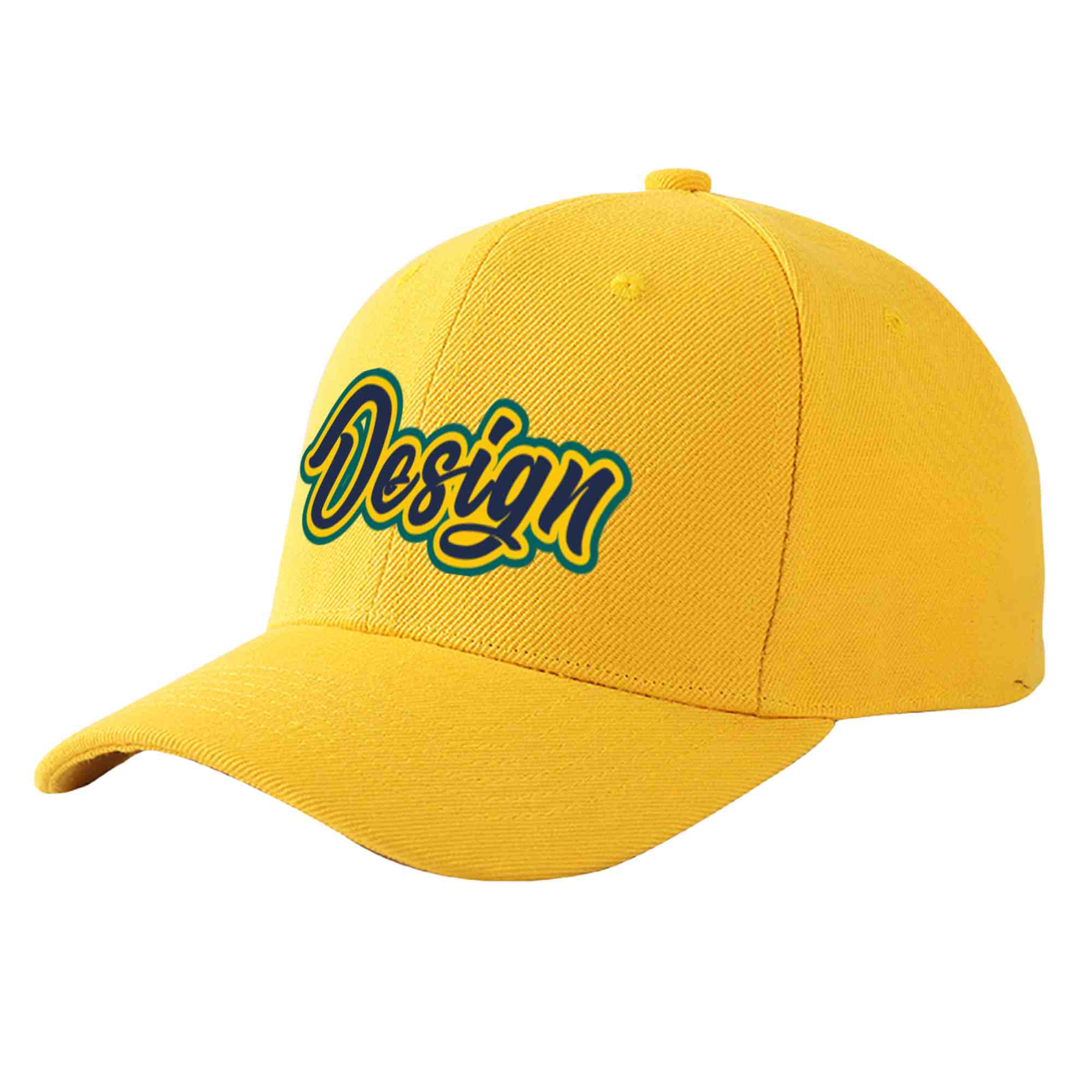 Custom Gold Navy-Gold Curved Eaves Sport Design Baseball Cap