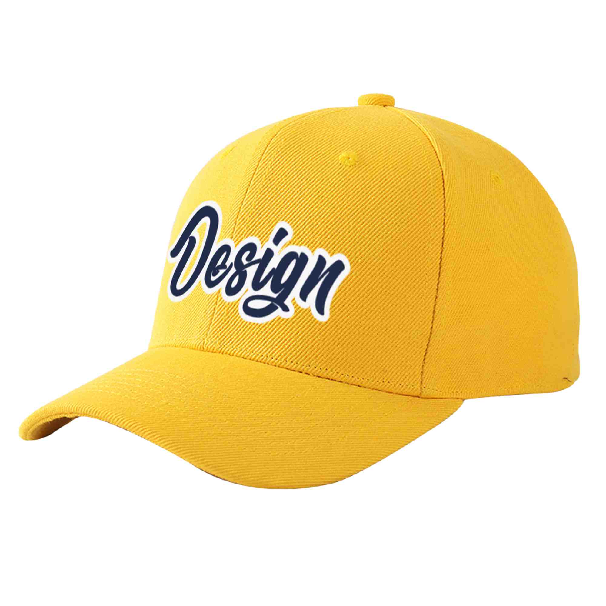 Custom Gold Navy-White Curved Eaves Sport Design Baseball Cap