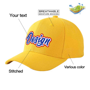 Custom Gold Royal-White Curved Eaves Sport Design Baseball Cap