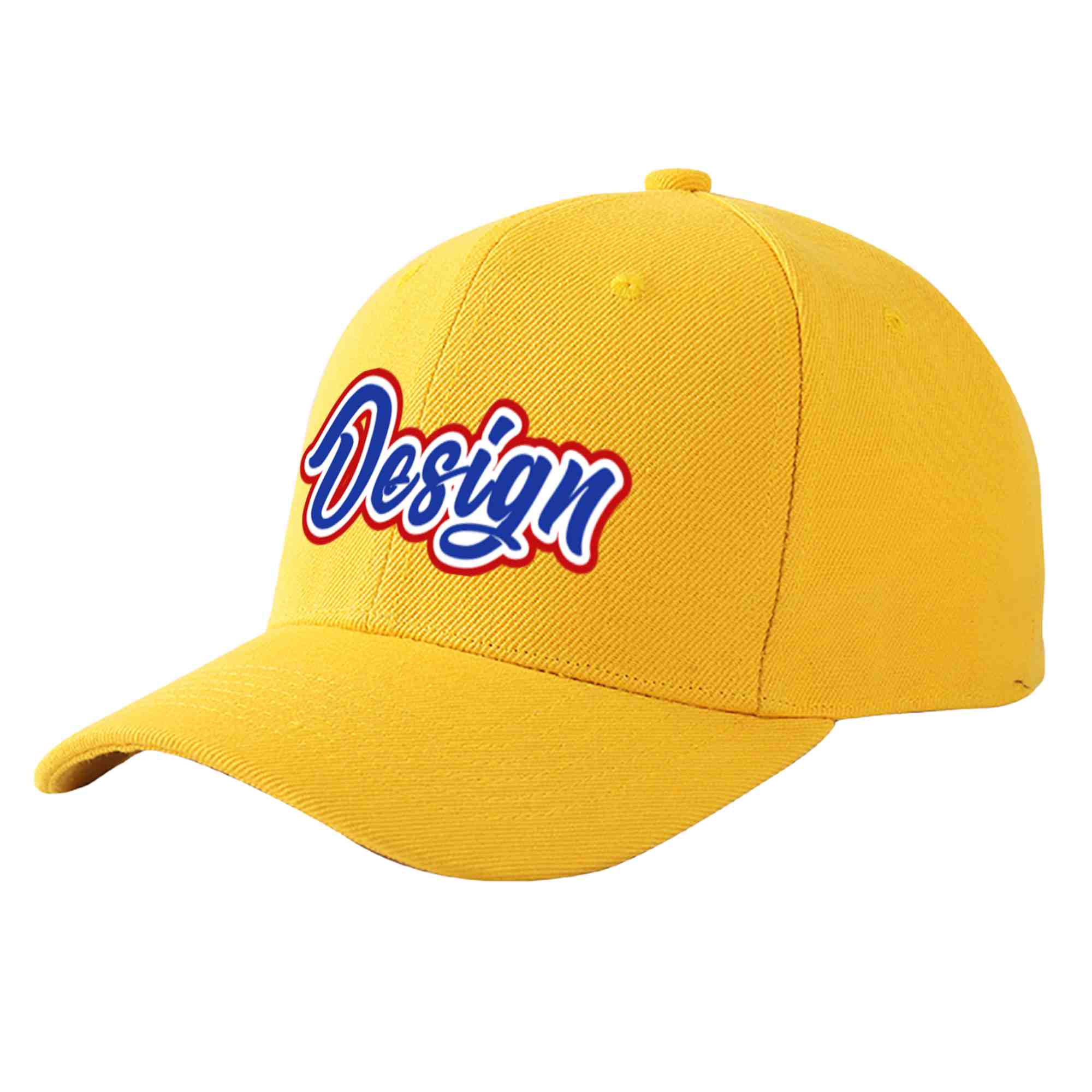 Casquette de baseball personnalisée en or Royal-White Curved Eaves Sport Design