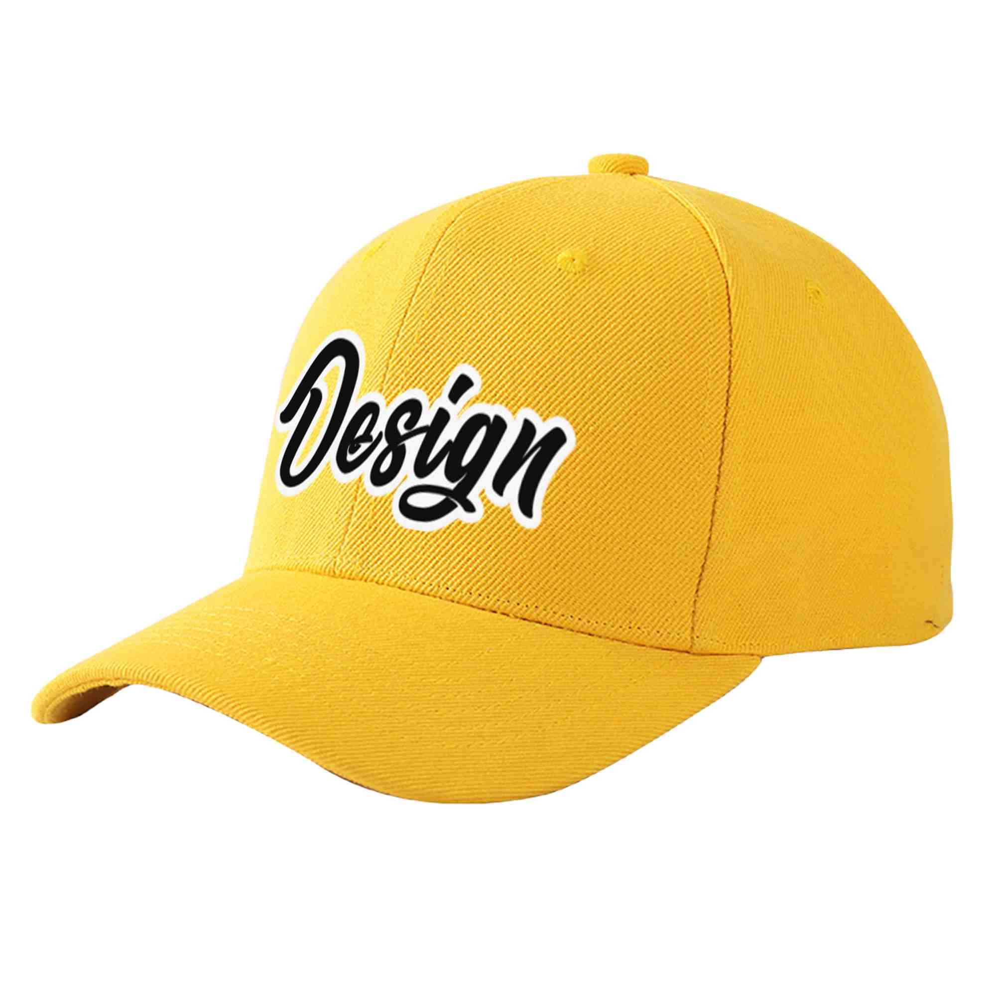 Custom Gold Black-White Curved Eaves Sport Design Baseball Cap