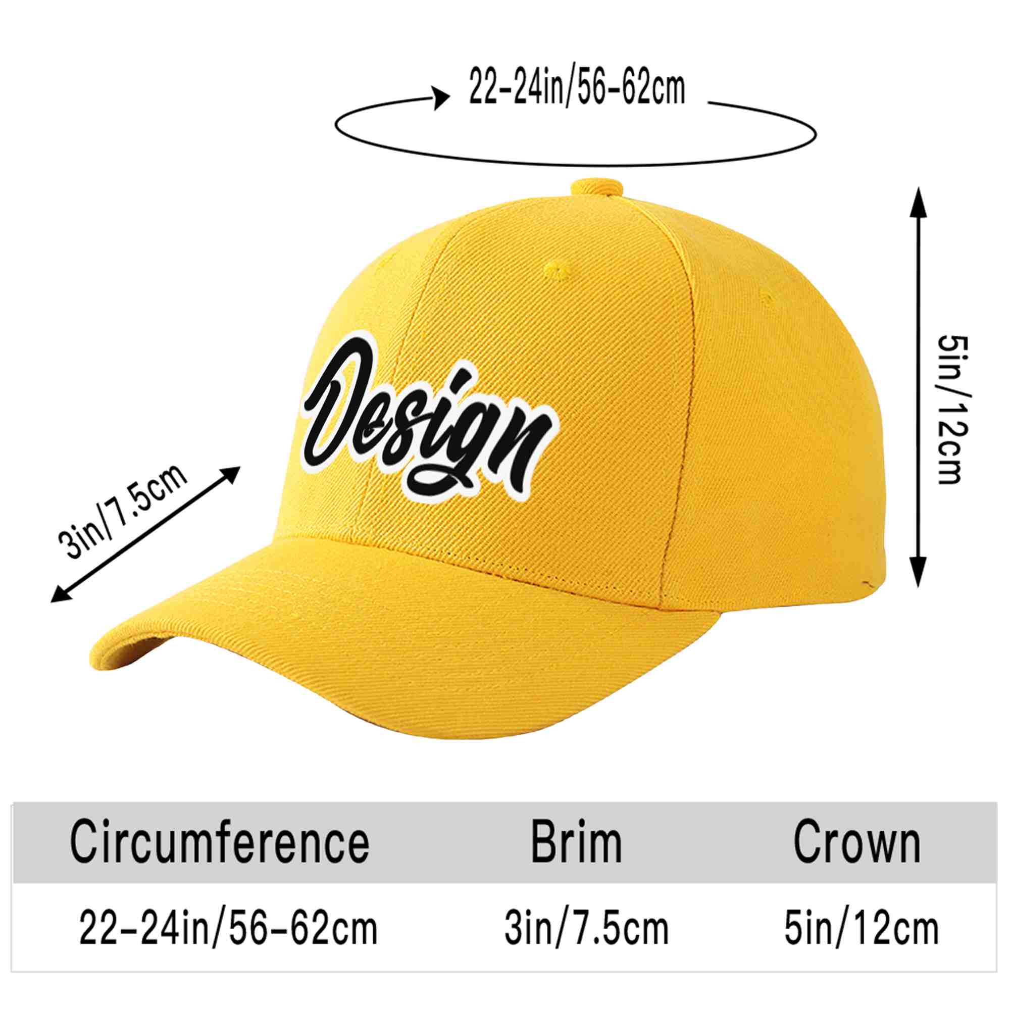 Custom Gold Black-White Curved Eaves Sport Design Baseball Cap