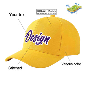 Custom Gold Purple-White Curved Eaves Sport Design Baseball Cap